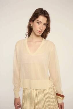 NEW DELUC granada sheer v-neck sweater in ecru